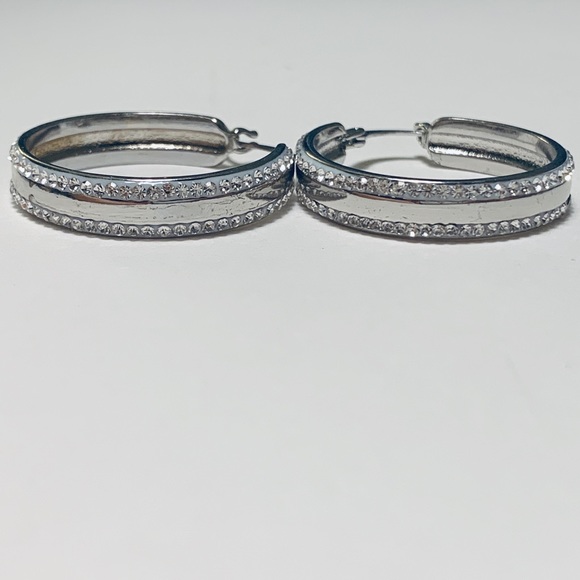 Silver Mini Hoops With Rhinestones - Picture 2 of 4